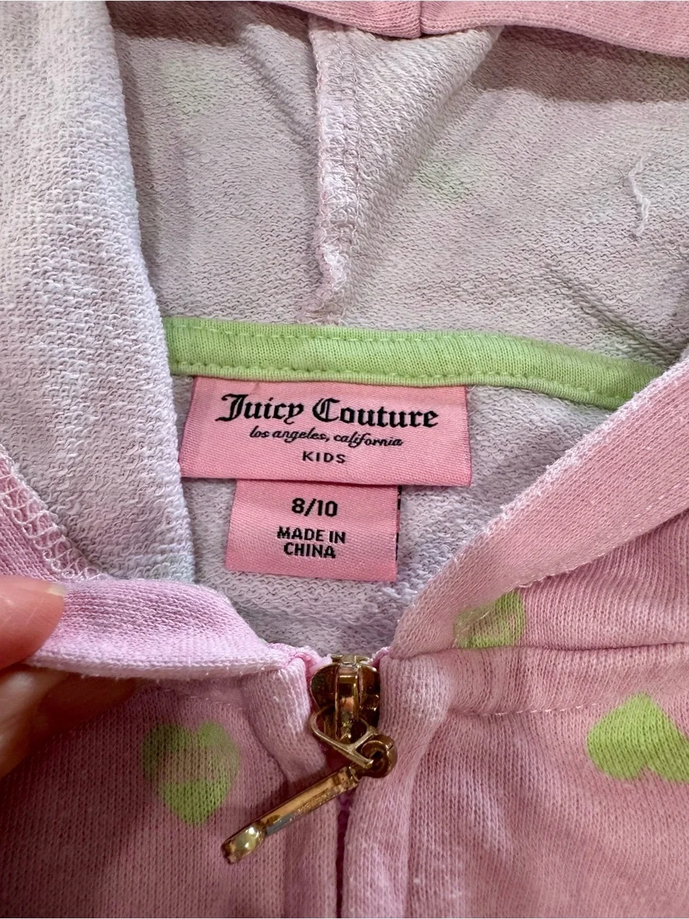 Juicy Couture Kids Hooded Romper Size 8/10 Pink Velour Hearts Sleeveless